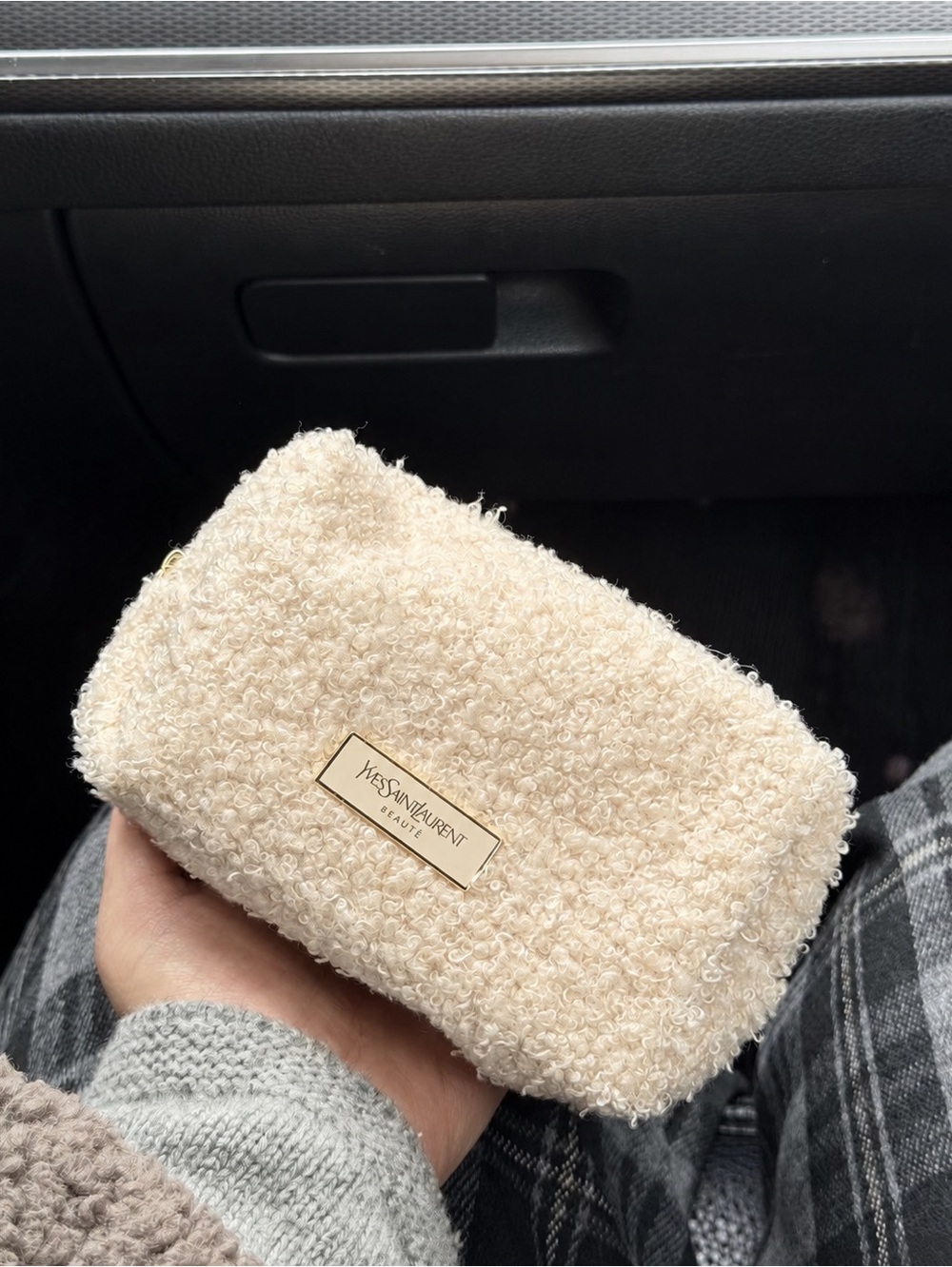 New Yves Saint Laurent Cream Bouclé Cosmetic Pouch
